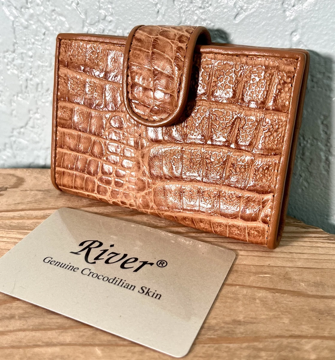 RIVER Genuine Crocodile Skin Brown Leather Snap Folding Wallet 4.25 x 3  MINT! | eBay