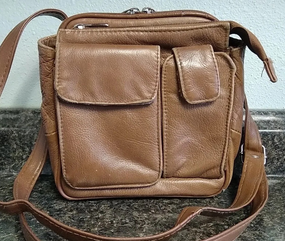 VTG 90's Brown Patchwork Leather Small Crossbody … - image 1