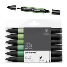 set 6 pennarelli promarker pantone doppia punta toni verdi winsor newton 