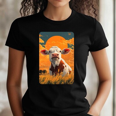 Women's Cow Anime Style Print Cotton T-Shirt Size S to 3XL