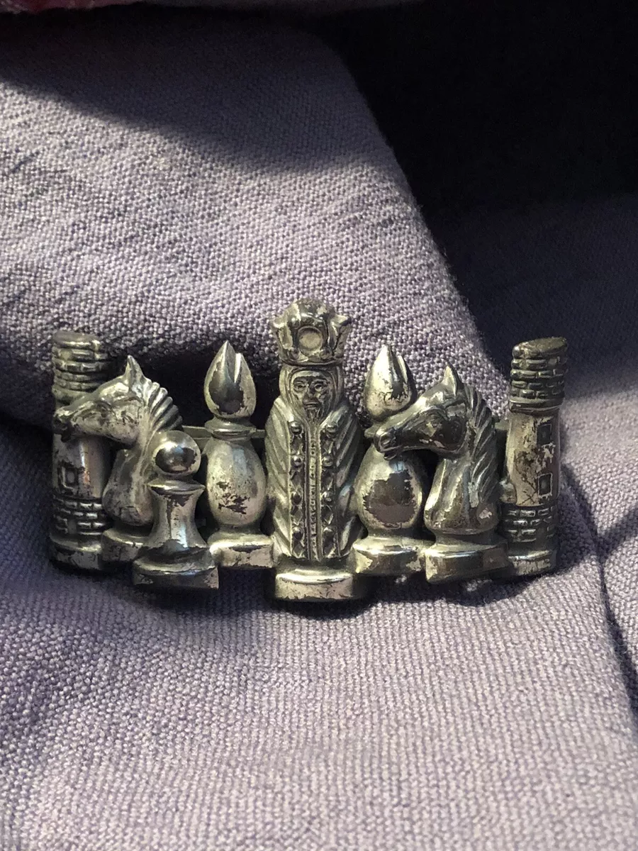 Vintage 90s Antiqued Silver Tone Chess Motif Large Barrette / Hair