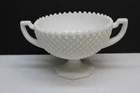 Vintage Westmoreland Milk Glass Pedestal Double Handled Bowl Diamond Point