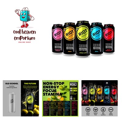 RIOT Clean Energy Drink Variety Pack, Zero Artificial Anything, No Sucralose,...