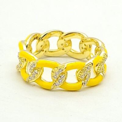 Neu Adinas Jewels Sterlingsilber goldfarben & gelbe Emaille CZ Kubin Ringgröße 6