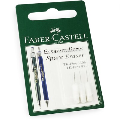 Faber-Castell TK-Fine Spare Eraser Rubber Refills - White - Blister Pack of 3