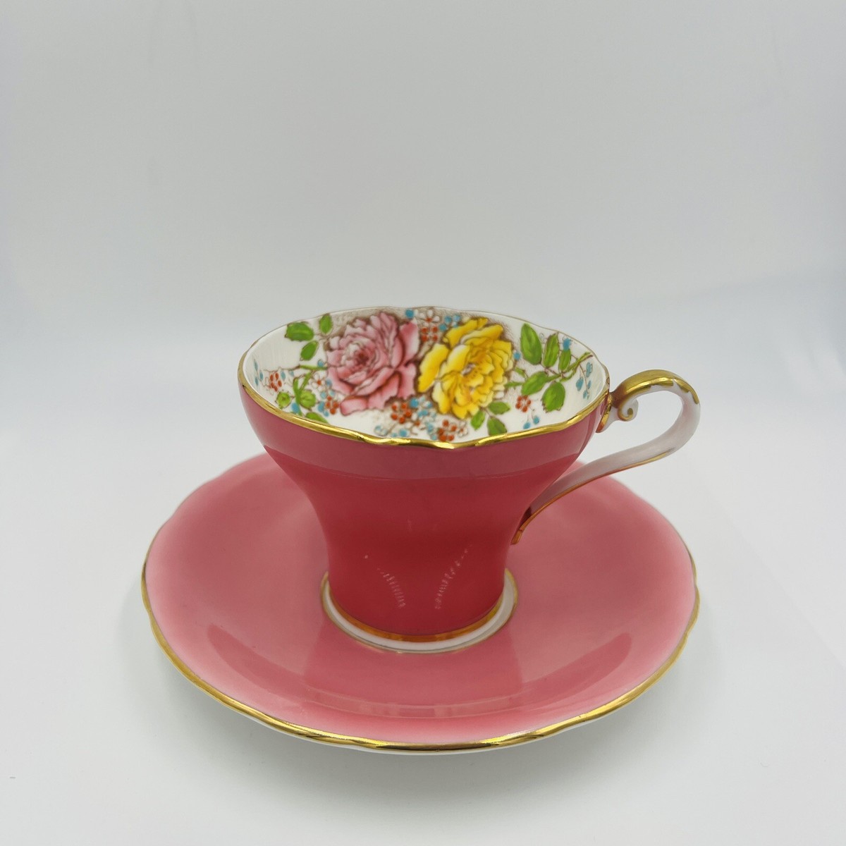 Aynsley China - Aynsley Chaina. エリザベスローズ アフターヌーン2段セット Aynsley Tea Cup and Saucer Set Cabbage Rose Pink Bone China
