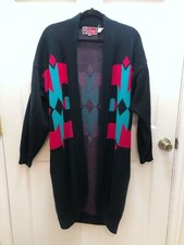 Vintage Cameo Rose Long Open Sweater S M L Boho Aztec Southwestern 80s Duster