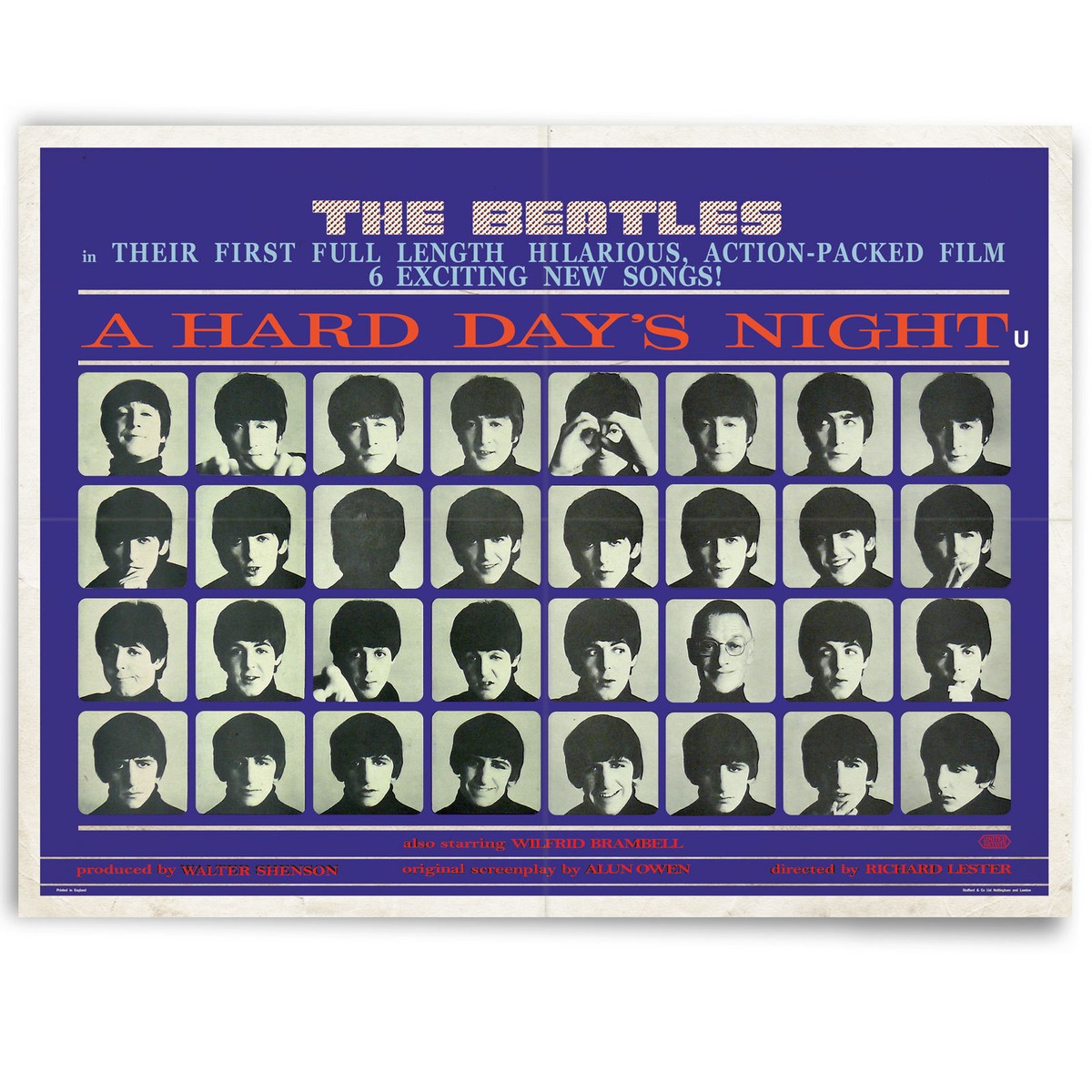 Beatles Hard Days Night Quad Movie Poster - A2/A1 - Aged