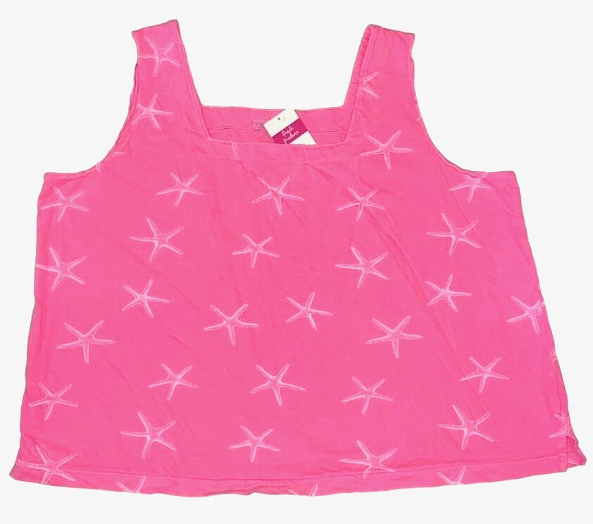 FRESH PRODUCE 3X Cosmos PINK STARFISH Jersey Cotton $49 Boxy Tank TOP NWT 3X
