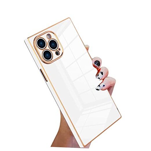 Case Compatible with iPhone 13 Pro Max Luxury Cute Plating Electroplated White