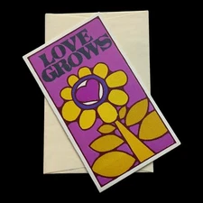 1960s Groovy Flower Power Abbey Press Greeting Card Love Grows Love Heart VTG