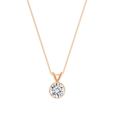 1 kt runder 14 K Rotgold Laborgefertigter Diamant Solitär Anhänger Halskette Einfassung