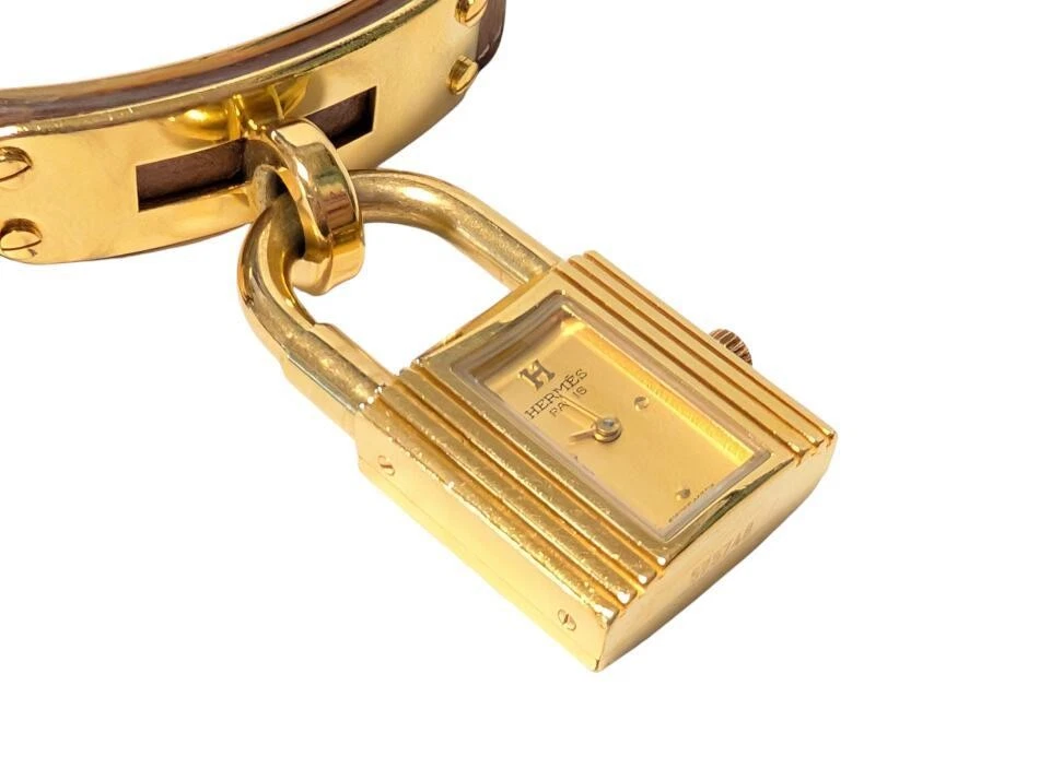 HERMÈS Orologio Hermes Kelly KE1.201 GP oro orologio da polso pelle goffrata marrone donna