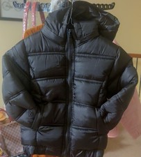 Black Hooded Puffer Jacket Boys Full Zip Lined Long Sleeve Casual