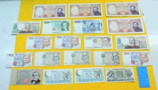 LOTTO 20 BANCONOTE ITALIA ANNI E TIPI VARI DA 500 LIRE A 10.000 LIRE "BB FDS"
