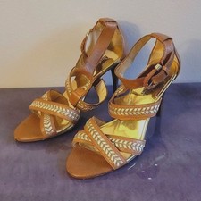 Michael Kors Tan and Gold Strappy Heeled Sandal Size 6 1/2