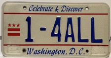 1990?s Washington D.C. License Plate Vanity 1 -4ALL Celebrate & Discover