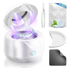 Ultrasonic Retainer Cleaner Machine, 45kHz Retainer Cleaner with UV-C Light a...