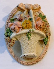 Vintage Hubley Cast Iron Door Knocker #13 Pale Pink French Flower Basket 4"x3" 