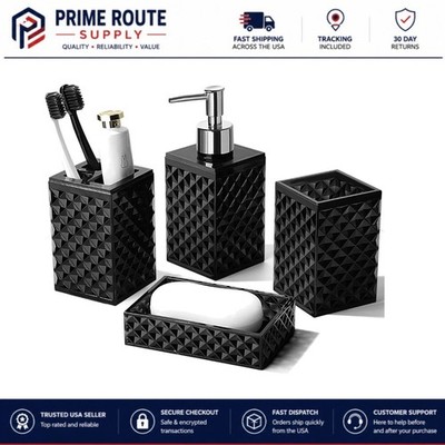 Stylish Matte Black 4-Piece Bathroom Accessory Collection - Durable Acrylic