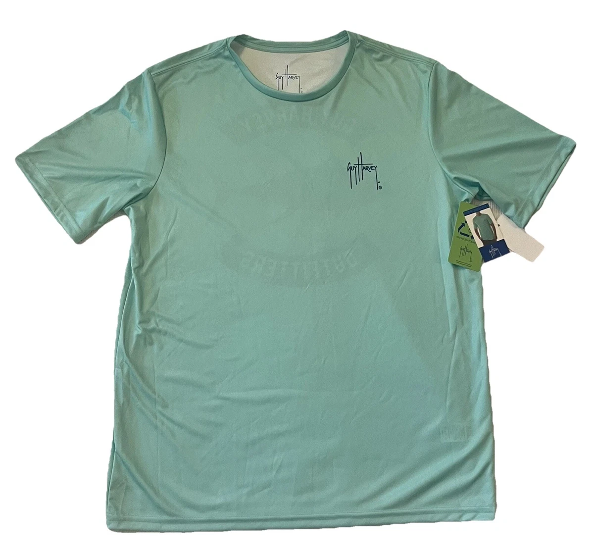 Camisa de pesca de manga corta de poliéster verde Guy Harvey Outfitters nueva con etiquetas (mediana)
