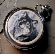 Al Agnew Wolf Pocket Watch 46mm Wildlife Art Wolf Face Works Well Clean