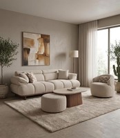 Sofa Set 3 Sitzer Sessel Couchtisch Hocker Modern Beige Elegant Design