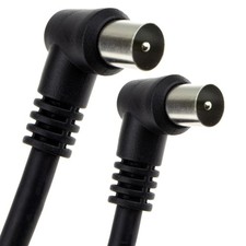 1m Black RF Lead Right Angle Male Plug to Plug Coaxial TV Freeview Cable