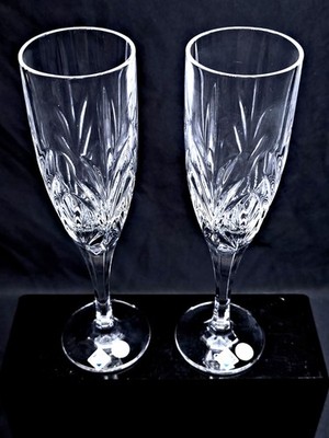 Bohemia Crystal Jihlavske Sklarny Champagne Flutes 8.75'' Lead Crystal Pair