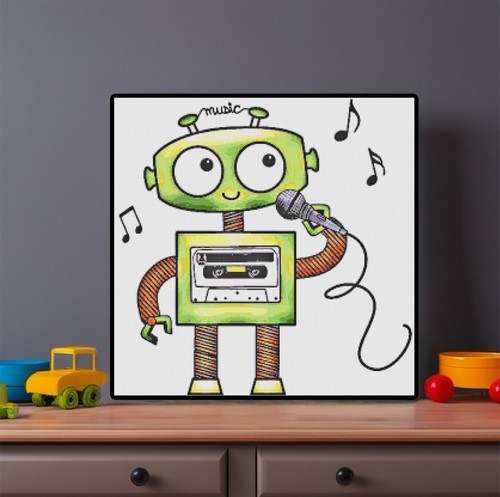 Robot musicale fatto a mano decorazione bambino contato modello punto croce grafico - Foto 1 di 2
