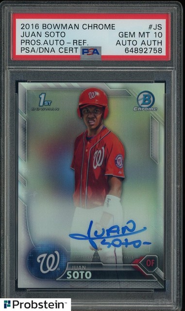 2016 Bowman Chrome Refractor Juan Soto RC Rookie 206/499 PSA 10 PSA/DNA AUTO