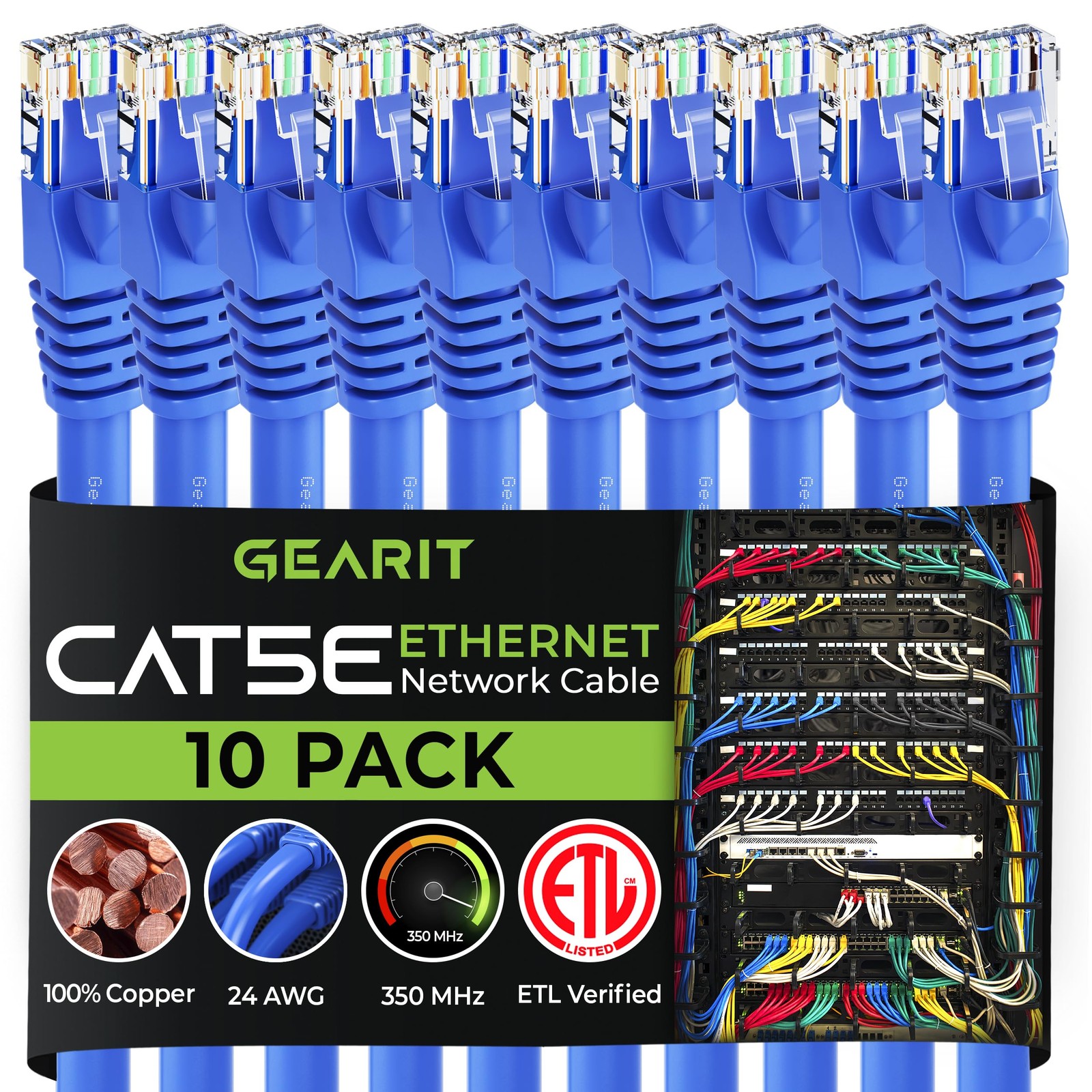 10-Pack, Cat5e Ethernet Patch Cable 10 Feet - Snagless RJ45 Computer LAN Netw...