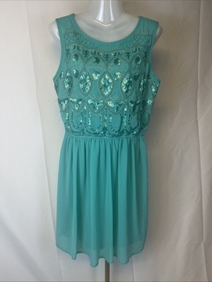 Francesca's Jun &I Ivy Summer/Party Dress Teal Green/  Size M. Embellishments