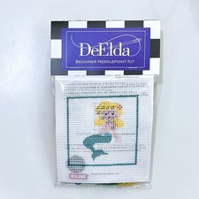 Hand painted Needlepoint Canvas Kit Beginner Easy to see 10 count Mermaid beach