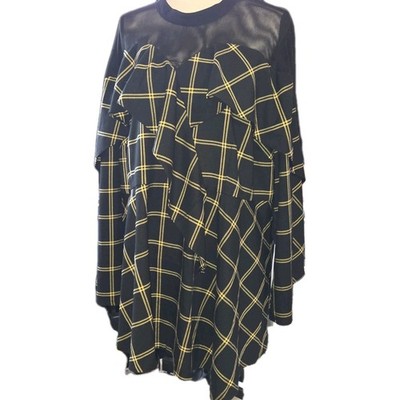 ashro plus size 2x tunic top long sleeves Black with yellow window pane squares.
