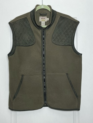 #ad VTG Cabela#x27;s Outfitter Series Olive Green Fleece Vest Size L Full Zip Hunting $21.25