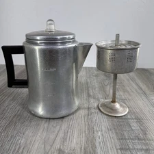 Vintage Enterprise Aluminum Coffee Pot Percolator 8 Cup USA Glass Knob Camping