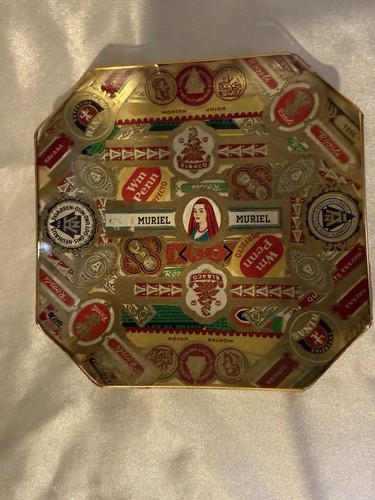 VINTAGE CIGAR LABEL DECOUPAGE ASHTRAY DISH TOBACCO FINE ART  TRAY 5”