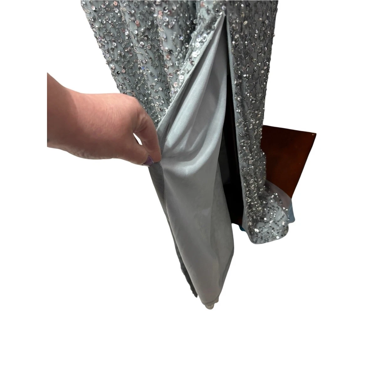 Nuevo con etiquetas Vestido de Noche Formal Adrianna Papell Cuentas Lentejuelas Gris Plateado 18W B8