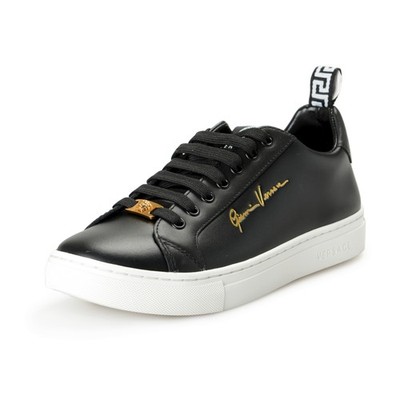 Versace Men's Black Leather Medusa Logo Sneakers Shoes