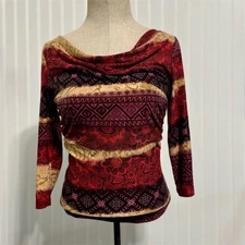 Vintage Y2K A. Byer Cowl Neck Top Medium Red Paisley Fairy Grunge Whimsigoth USA