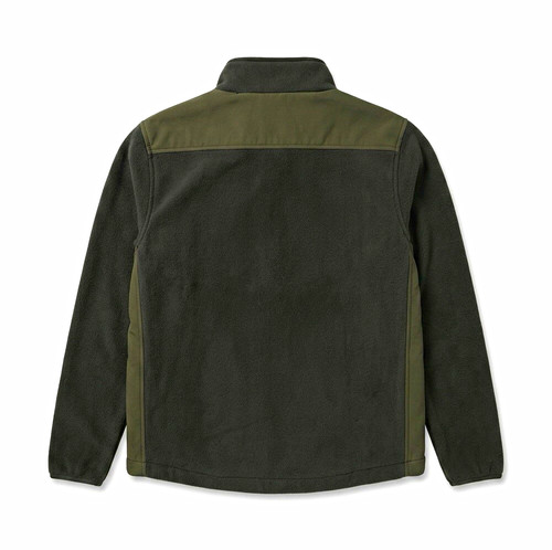 Men’s Green Fleece Full Zip Jacket, Stand-Up Collar, Logo, Zip Pockets