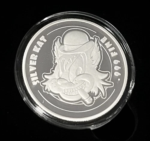 Silver Kat Lady Luck 1oz 999 Silver Proof Art Round 100 Minted Kustom/Hot Rod