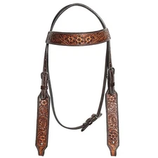 55ZI HILASON Western American Leather Horse Headstall Floral Carved Tack Dark