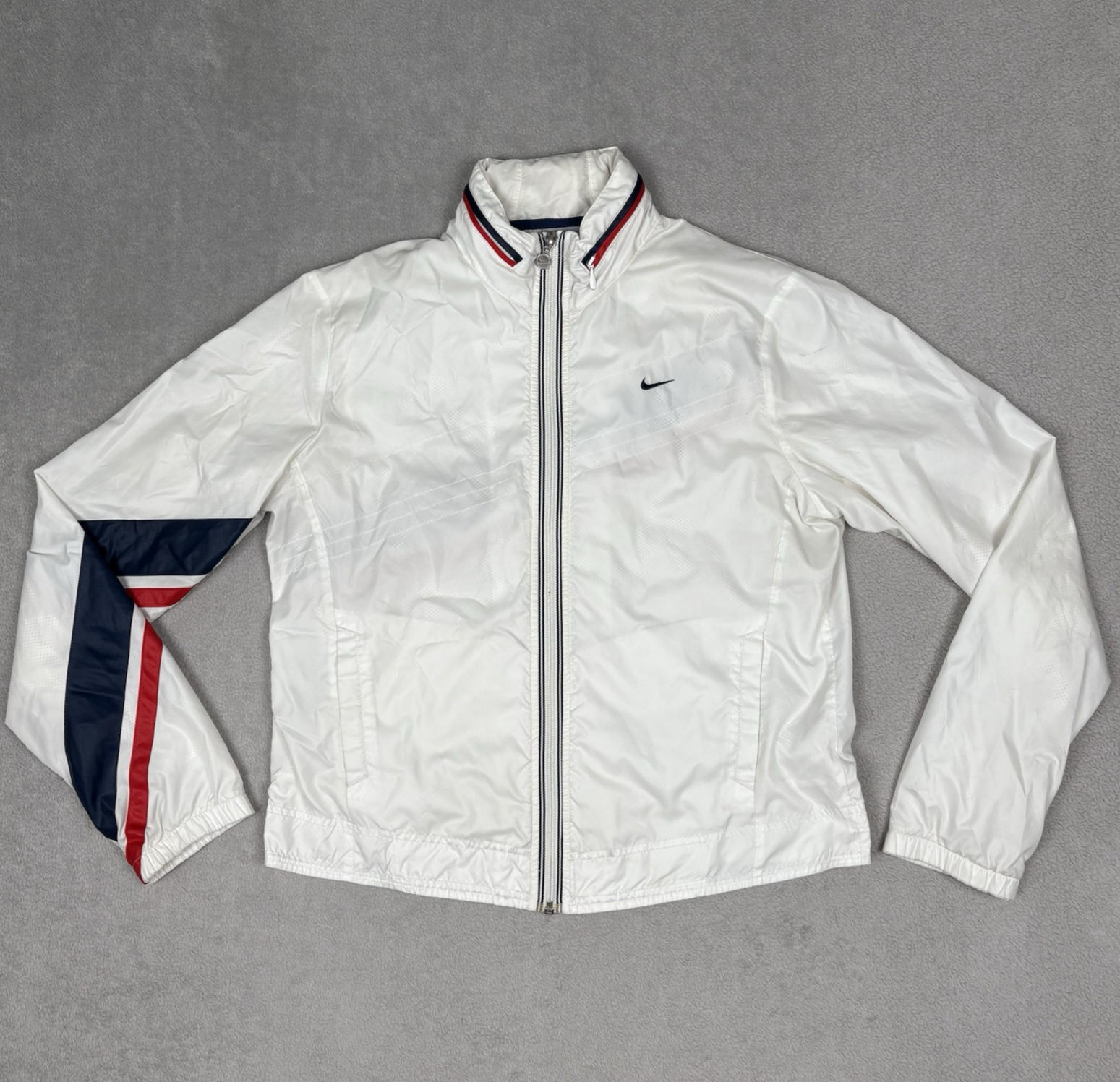 SACAI X NIKE Giacca Nike vintage donna grande bianca pista giacca a vento cappotto foderato full zip Y2K