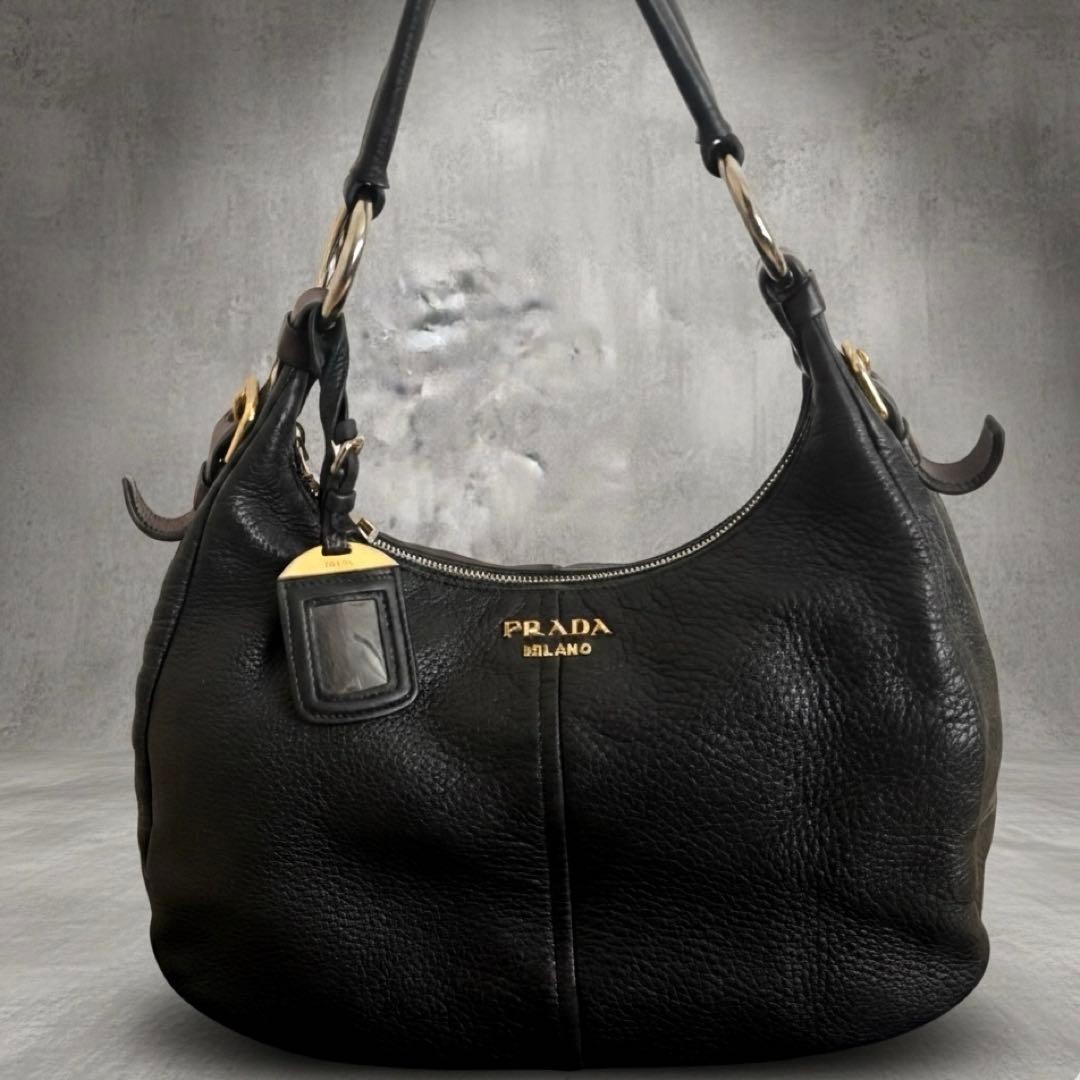 Prada Hobo bag hand shoulder Vitello Daino y2k archive black Leather  Authentic