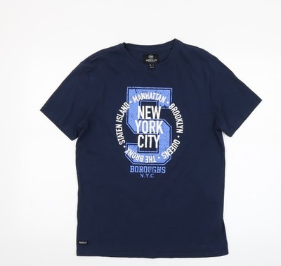 Marcello Herren T-Shirt Blau New York City Grafikdruck Baumwolle Größe S