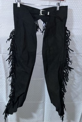 MEDIUM EQUI-GRIP LUXURY  SYNTHETIC BLACK WESTERN COWGIRL FRINGE CHAPS