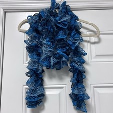 Woman  s Crochet Ruffled Scarf Blues, Handmade