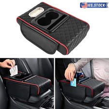 Universal Car Center Console Armrest Box Cup Holder Leather Multi-function Black